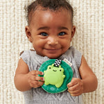 Itzy Ritzy Crinkle Teether Toy – Silicone Frog Teething Toy with Crinkly Lilypad & Plush Velour Layer – Features Multiple Textures for Teething Relief – Designed for Ages 3 Months and Up (Frog)