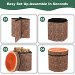 Nodaaiie 3 Pcs Tree Stump Storage Stool, 12 x 12 Inch Fiberboard Ottoman with Foam Cushion, Folding Toy Box and Foldable Seat Chest for Kids, Classic Design