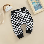 Toddler Baby Boy Girl Checkerboard Plaid Pants Elastic Waist Casual Trousers Spring Summer Fall Winter Long Pants (A-Black, 6-12 Months)