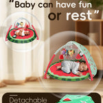 Heypappy Tummy Time Mat, 9-in-1 Watermelon Baby Play Gym Mat, Oversize Baby Play Activity Mats with Sunshade & 6 Detachable Sensory Toys, Washable Non-Slip Mat for Newborn Infant Baby Essentials Gift
