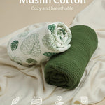 Blissful Diary Muslin Crib Sheets for Girl Boy, Boho Neutral Soft Cotton Baby Sheet for 52''x28'' Standard Crib Mattress, 2 Pack(Monstera&Dark Green)