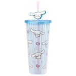 Silver Buffalo Sanrio Hello Kitty and Friends Cinnamoroll Plastic Cold Cup with Lid and Straw Topper, 24 Ounces