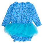 RuffleButts Baby Girls UPF 50+ Sun Protection Tulle Skirted Long Sleeve One Piece Rash Guard Swimsuit - by The Seaside, 12-18m