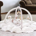 5-in-1 Thick & Plush Baby Play Gym, Baby Play Mats for Floor, Tummy Time Mat with 6 Toys, Cat Bed, Dog Bed, Convertible Stage-Based Developmental from Baby to Toddler, Ball Pit, Pet Cushion Cloudico