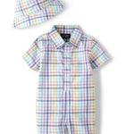 The Children's Place,Baby boy,and Newborn One Piece Romper and Hat, Matching Outfit,Multi Ging,6-9 Months