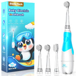 DADA-TECH Toddler Electric Toothbrush Kids Age 1-2-3 Years Old, Baby Electric Toothbrush with LED Light 2 Minutes Timer 4 Vibrating Heads for Infants (Blue Penguin‌‌)