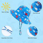 XIAOHAWANG Baby Boy Bucket Toddler Kids Sun Hat UPF 50+ Wide Brim Outdoor Beach Caps Play hat (Colorful Whale, 48cm(6-12 Months))