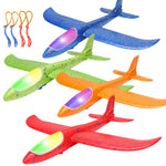 BooTaa 4 Pack LED Foam Airplane,17.5" Large Throwing Foam Plane, 2 Flight Mode Glider, Flying Toy for Kids, Gifts for 3 4 5 6 7 8 9 Years Old Boy, Outdoor Sport Toys Birthday Party Favors