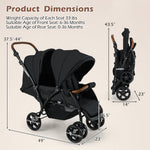 INFANS Double Stroller, Foldable Baby Tandem Stroller with Djustable Backrest Canopy Footrest, 5-Point Harness, Storage Basket, Convertible Compact Twin Stroller for Infants and Toddlers