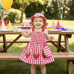 Renotemy Baby Girl Dress 12-18 Month Girls Clothes Summer Outfits Boho Beach Birthday Party Dresses Baby Clothes for 1 Year Old Girl Gifts Red Strawberry Smocked Cotton Sundress with Hat and Bag