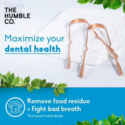 The Humble Co Tongue Scraper for Adults & Kids, 2 Pack - 100% Copper Tongue Cleaner Helps Eliminate Bad Breath & Bacteria - Dental Oral Care Products & Personal Hygiene Essentials