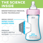Chicco Duo 9oz Hybrid Baby Bottle, Real Glass Inside, Lightweight Plastic Outside, Patented Invinci-Glass Technology, Intui-Latch Nipple, 2-Pack, Clear/Pink