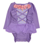 RuffleButts Baby Girls UPF50+ Princess Dress-Up Long Sleeve One Piece Swimsuit - Amethyst Princess, 12-18 Months