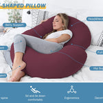 INSEN Pregnancy Pillow, Maternity Body Pillow with Velvet Cover, C Shaped for Side Sleeping (Cooling Tencel-Red Plum)