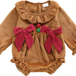 Baby Girl Christmas Outfit Velvet Bow Smocked Bubble Romper Ruffle Onesie Bodysuit Infant Fall Winter Clothes