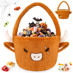 Halloween Basket, Black Cat Plush Halloween Baskets for Kids, Trick or Treat Bucket, Black Cat with Witch Hat Decor, Gift Candy Bucket with Handle for Halloween Party Home Decoration Bins