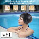 Swim Cap for Women Men - Large Silicone Swimming Cap for Long/Short Hair with 3D Ear Protection, Durable Non-Slip Waterproof Bath Swim Cap with Extra Room for Adults with Ear Plug and Nose Clip