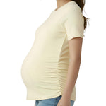 Motherhood Maternity Women's Short Sleeve Crew Neck Side Ruching Pregnancy Tee Shirt, Soft Yellow, Small