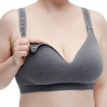 Momcozy Busty Nursing Bras, U.S.Cotton Wirefree Fixed Padded Maternity Bra, Full Coverage Adjustable Fit Gray