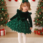 Kucnuzki Baby Girl Clothes 6 9 12 Months Girl Winter Clothes Cute Birthday Tutu Fairy Dress Long Sleeve Green Knee Length Holiday Party Dress Baby Outfit