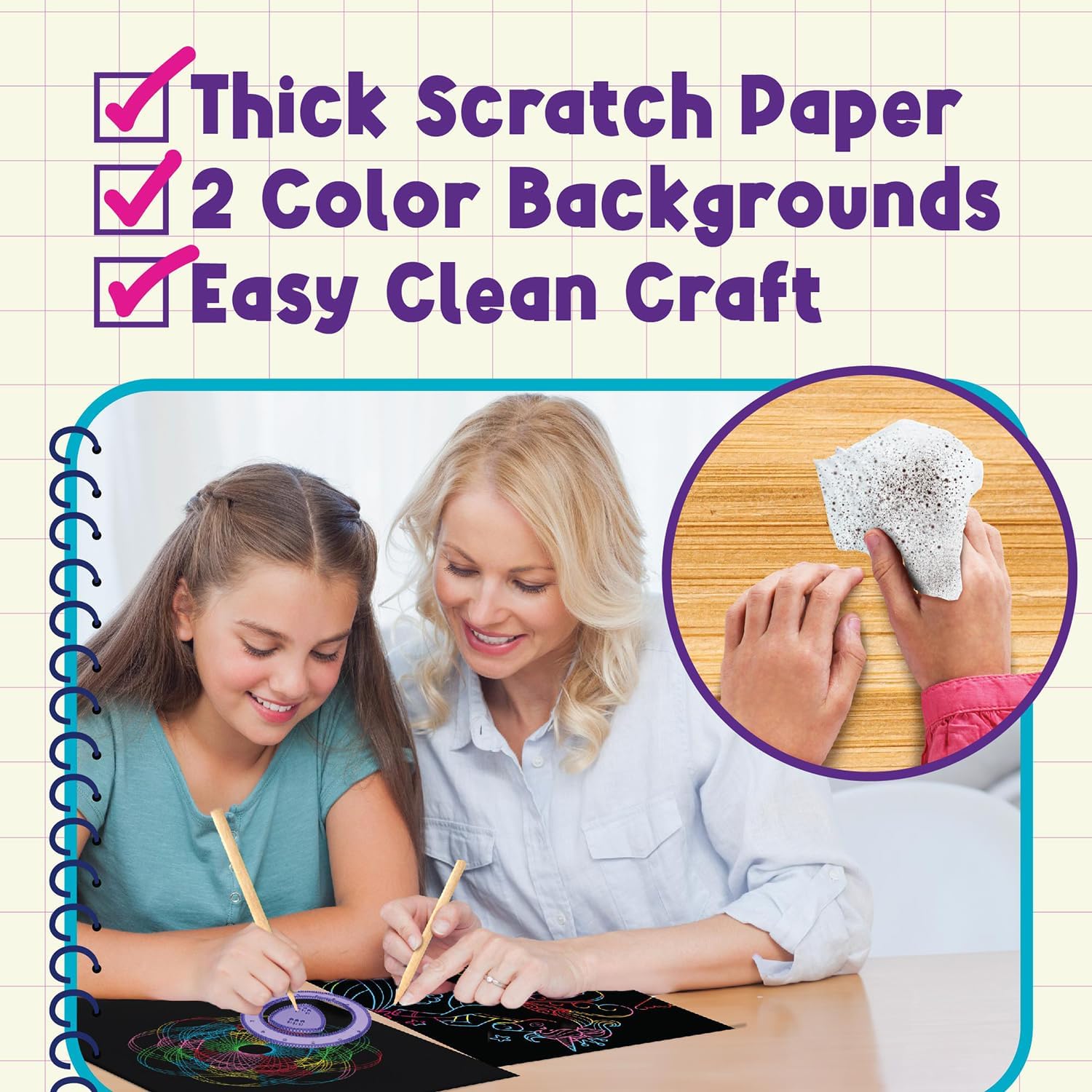 PURPLE LADYBUG Rainbow Scratch Art Paper, 79 PCS Creative Drawing Paper & Stencils - Arts and Crafts for Ages 4-12, Kids Craft Activity Set for Summer, Wedding, Travel, Birthday Party Games, Camping