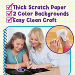 PURPLE LADYBUG Rainbow Scratch Art Paper, 79 PCS Creative Drawing Paper & Stencils - Arts and Crafts for Ages 4-12, Kids Craft Activity Set for Summer, Wedding, Travel, Birthday Party Games, Camping