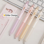 MOZXIRZ 4 Pcs Cute Retractable Pens Cat Gel Pens Gliiter Aesthetic Pen 0.5mm Fine Point Black Ink Smooth Writing Kawaii Cartoon Kitty Pen for Women Girls Office School Supplies (4Pcs Gliiter Cat)