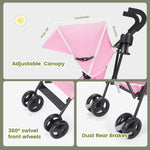 One-Handed Folding Lightweight Stroller, Large Storage Basket, Canopy, Cup Holder, Compact Umbrella Stroller Durable Frame, Travel Stroller for Airplane Ultra Overhead Friendly (Pink)