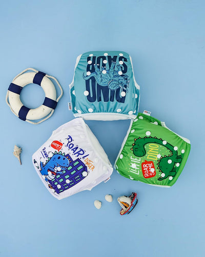 ALVABABY Swim Diapers 3pcs Baby & Toddler Snap One Size Reusable Adjustable Baby Boys' Swim Diapers for Swimming Lessons 3SWY60A
