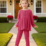 Kucnuzki Baby Girl Clothes 6-9 Months Long Sleeve Crewneck Sweatshirt Cute Tunic Top Hot Pink Baby Leggings Pants 9-12 Month Girl Clothes Fall Winter Outfits