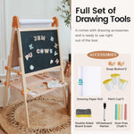 Tiny Land Easel for Kids, Double-Sided Magnetic Easel, Adjustable Wooden Kids Art Easel with Paper Roll, Learning-Toy for 3,4,5,6,7,8 Years Old Boy & Girls