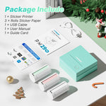 TYPONOS Sticker Printer, PM290 Mini Printer, Bluetooth Sticker Maker Machine with 3 Rolls Paper, Smart AI APP, Portable Print Pod for Study Note, Picture, List, DIY Gifts for School Office Home, Green
