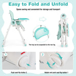 BABY JOY High Chair for Babies & Toddlers, Foldable Highchair with Adjustable Backrest/Footrest/Seat Height, Double Removable Trays, Detachable Seat Cushion, 4 Lockable Wheels (Green)