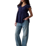 GAP Womens Maternity Eyelet Top Navy Uniform L