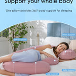 QUEEN ROSE Cooling Pregnancy Pillows, E Shaped Maternity Pillow for Sleeping, with Extra Wedge Pillow for Belly Support, 60 Inch Full Body Pillow, Pink
