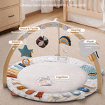 Blissful Diary Baby Play Gym & Activity Mat, 5 Developmental Zones Wooden Tummy Time Mat with 5 Detachable Sensory Toys for Motor Skills & Sensory Development, Baby Essentials Shower Gift