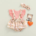 Fanvereka Newborn Infant Baby Girl Summer Outfits Romper Dress Flower Toddler Girls Tops Suspender Shorts + Headband Set (Pink, 0-3 Months)