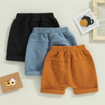 Yoawdats Baby Boys' 3-Pack Pull-on Jogger Shorts Knit Shorts Classic Fit Elastic Waist Toddler Shorts Kids Multipacks Pants (Blue Brown Black, 0-6 Months)