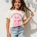 PATPAT Girls T Shirts Size 7-8 Years, Beige Cat Print Graphic Tees, Crew Neck Short Sleeve Shirts Fashion Clothes Preppy Outfit Cheer Tops