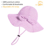 Baby Girl Sun Hat with UPF 50+ Outdoor Adjustable Beach Hat with Wide Brim Bucket Hats (12-24 Months,Purple-Stripe 1pcs)
