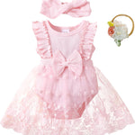 Renotemy Newborn Baby Girl Lace Romper Infant Summer Boho Flower Tulle Dress Party Gifts Newborn Photography Outfits