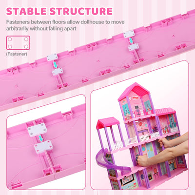 beefunni Doll House, Dream Dollhouse for Girls,Doll Houses 4-5 7-8 Year Old with 4 Stories -11 Rooms, 2 Dolls and Furniture, Princess Dollhouse 2025 Christmas Toy Gifts for 3 4 5 6 7 8+ Year Old Girls