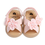 Kutterild Baby Girl Sandals Flower Bowknot Soft Sole Anti Slip Rubber Wedding Dress Flats Toddler First Walking Shoes (Pink Flower, 0_months-6_months)