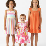 PATPAT Girls Dresses 3-Pack – Floral Orange Print, Stripe Dress & Bow Strap Sundress, Soft Cotton Outfits for School, Play & Vacations, 5–6 Years