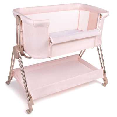 KOOLABABY Baby Bedside Sleeper - Bassinet & Bedside Crib with Height Adjustment & Wheels - Can Be Placed Next to Bed - Attaches to Parents Bed - Easy to Fold & Carry Bassinet for Girls (Pink)