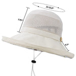 Women's-Mesh-Sun-Hats Wide-Brim Summer Beach Bucket Caps for Girls Outdoor-UV-Protection Foldable-Fishing-Hat Chin Strap Beige