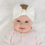 Baby Bling Bows - Newborn to Little Baby Girl Bows, 2 Pack Nylon Super Soft Stretchy Knot Toddler Headbands, Perfect Hair Accessories Head Bands for Infant Kids(Yellow & White)