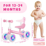 DRAMATION Baby Balance Bike for 1 Year Old Girls, 10-18 Months Toddler Balance Bike with No Pedal 4 Silence Wheels, Baby Walker, 1st Birthday Gift (Colorful Lighting)
