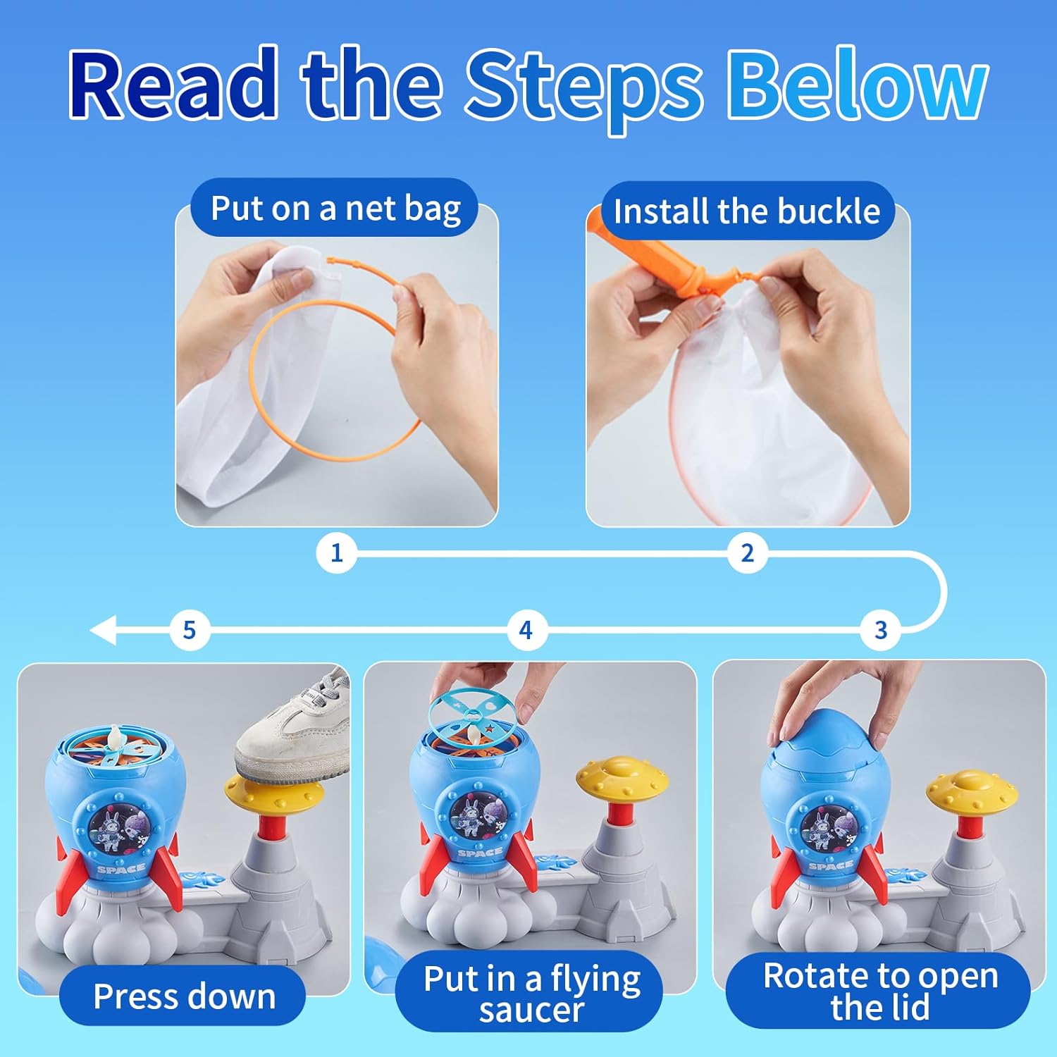 Outdoor Toys for Kids Ages 3-8: Flying Disc Launcher Toy Chasing Games - Summer Outside Yard Activities Chasing Toy for Toddlers Ages 3 4 5 6 7 8 Backyard Games Birthday Gift for Boys Girls, Blue