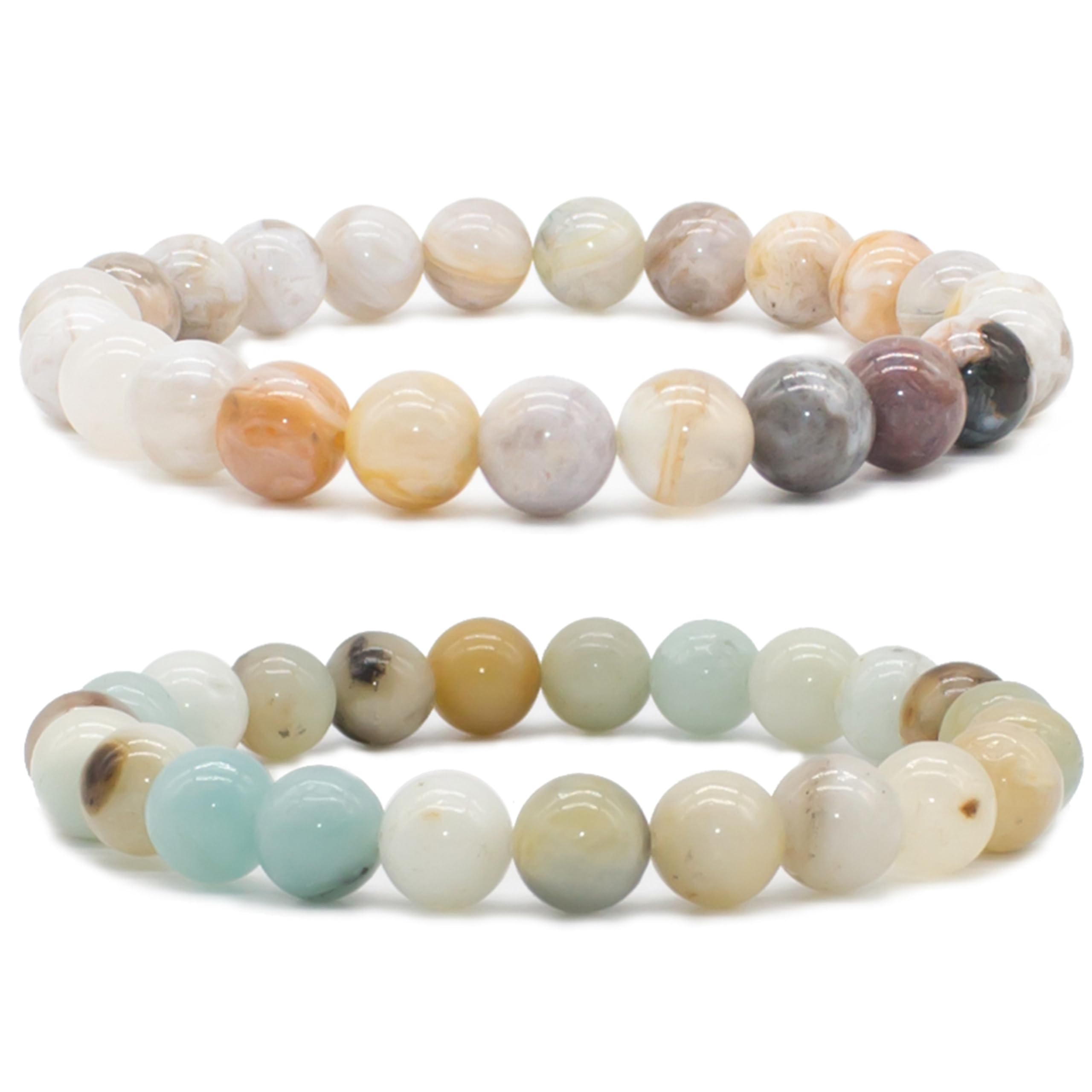 Bivei Natural Gemstone Semi Precious Healing Crystals Handmade Stretchy Round Beads Bracelet, Enhance Positive Energy